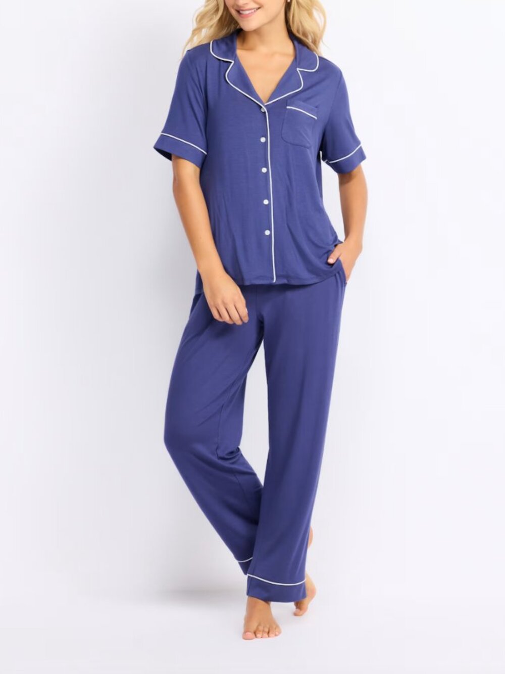 Awhile Blue Dreamcool Stretch Short Sleeve Pajama Top L